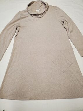 Pure Jill Soft Knit Tunic Dress Size M | Beige Neutral Cowl Neck Cozy Minimalist